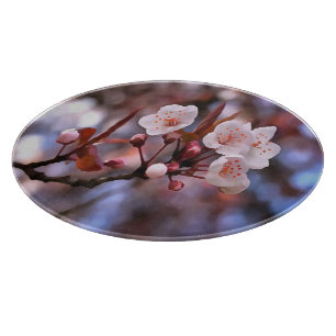 Tabla De Cortar Clúster con flores de cerezo con rosa y azul