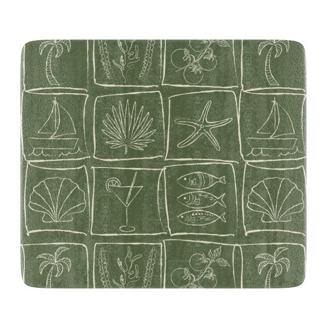 Tabla De Cortar Coastal Mediterranean Faux Tile Olive Grove (Anverso)