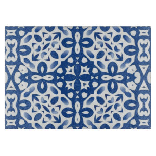 Tabla De Cortar Cobalt Heritage Classic Blue and White Geometric