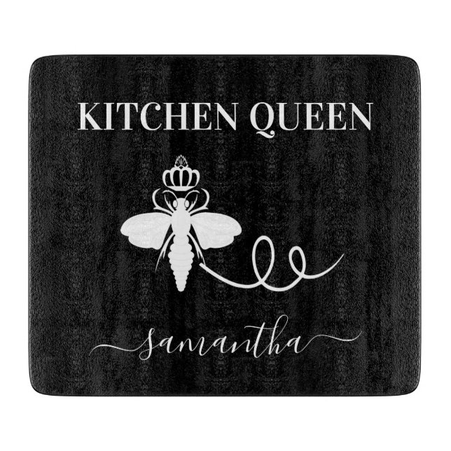Tabla De Cortar Cocina de abejas reina nombre blanco negro (Anverso)