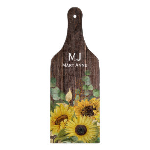 Tabla De Cortar Cocina de campo florida de girasol nombre monogram