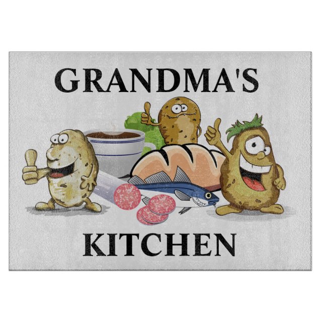 Tabla De Cortar Cocina de la abuela Personajes de comida lindos (Anverso)
