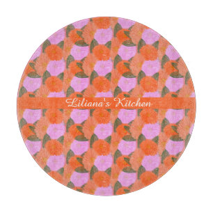 Tabla De Cortar Cocina Flores de acuarela floral Naranja Rosa R