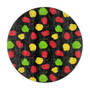 Tabla De Cortar Cocina jamaiquina Chili Pepper Pattern Black