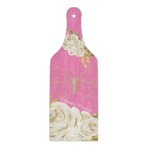 Tabla De Cortar Cocina Rosa Flores Acuarela Mariposa