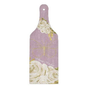 Tabla De Cortar Cocina Rosa Flores Acuarela Mariposa B