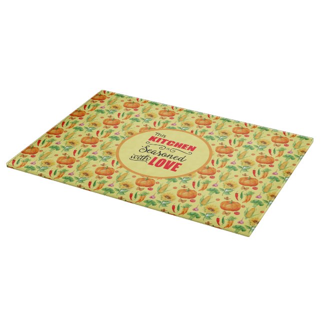Tabla De Cortar Cocina Sazonada Con Amor Patrón De Verduras (Borde)