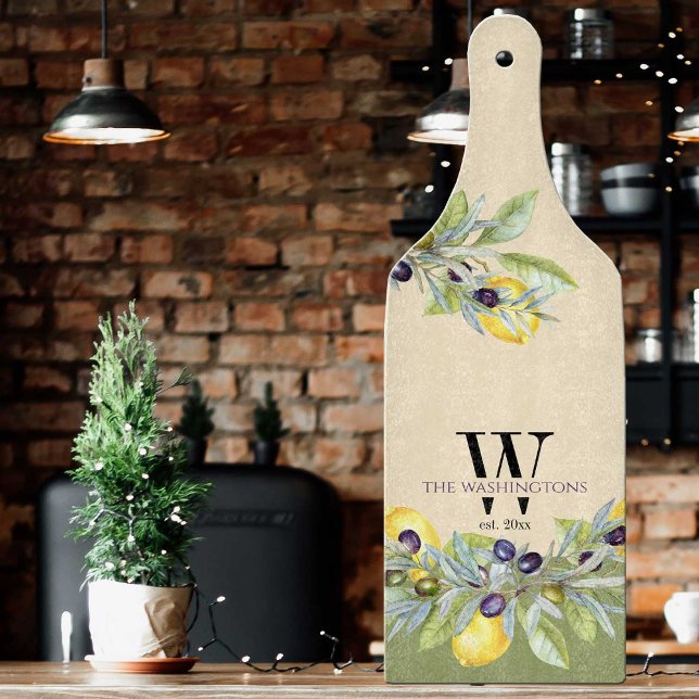 Tabla De Cortar Cocina Toscana Lemons Olives (Add some Tuscan style to your kitchen or bar area with this monogrammed cutting board)