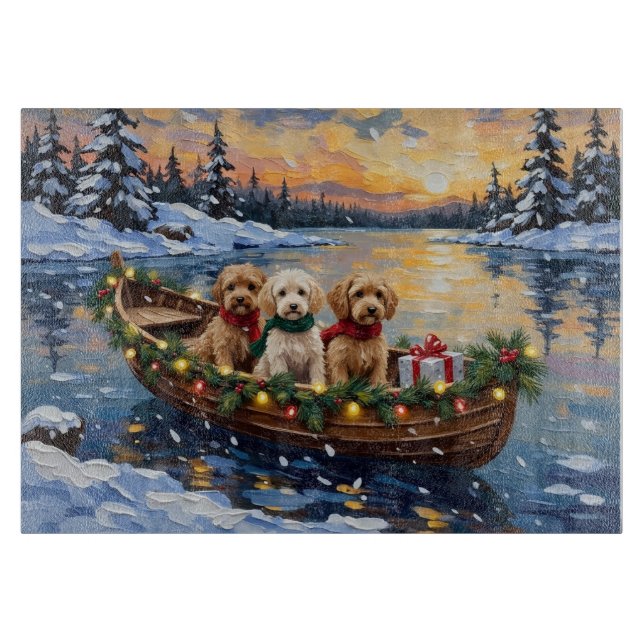 Tabla De Cortar Cockapoo Christmas Boat Holiday (Anverso)