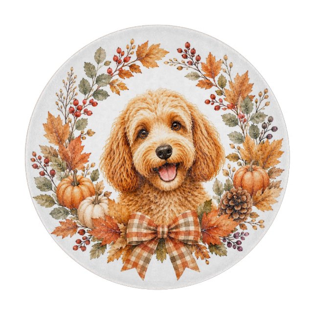 Tabla De Cortar Cockapoo Corona de Otoño (Anverso)