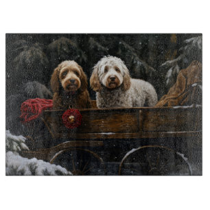 Tabla De Cortar Cockapoo Trineo Nevado Decoración de Navidad