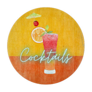 Tabla De Cortar Cócteles Tropicales de Acuarela y Neon Coloridos
