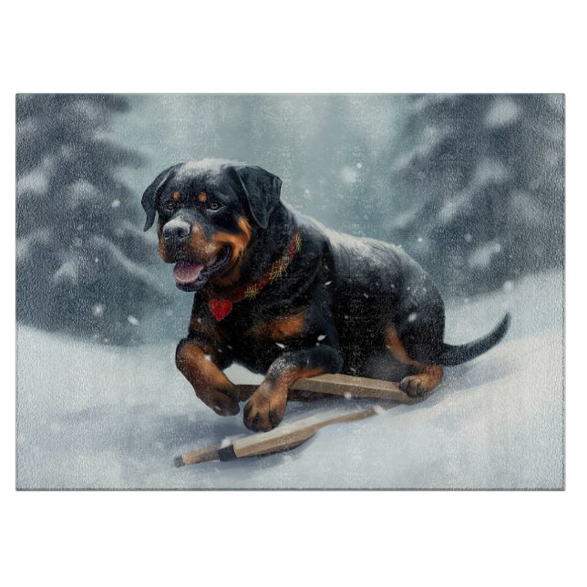 Tabla De Cortar Cojín decorativo de invierno de rottweiler Navidad (Anverso)