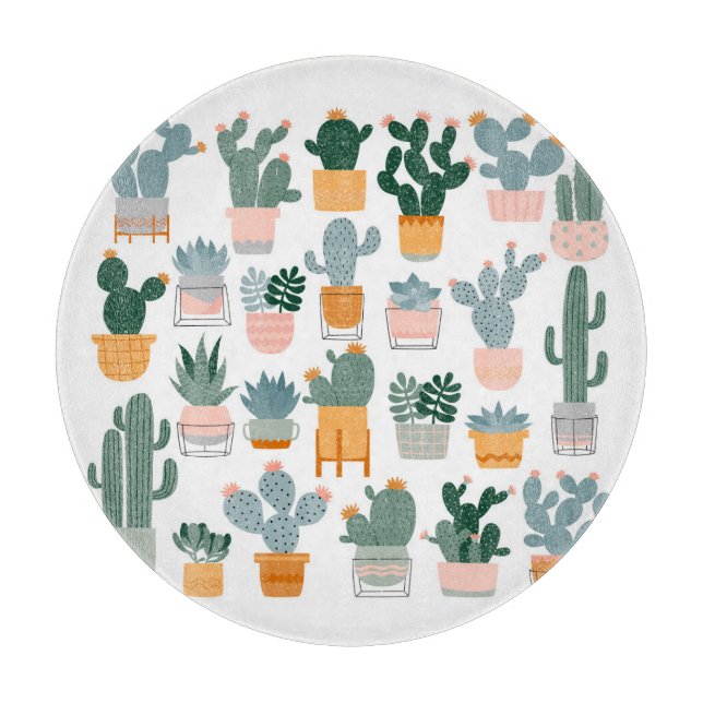 Tabla De Cortar Colección Cactus en diseño de ollas (Anverso)