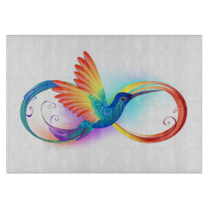 Tabla De Cortar Colibrí arcoiris con símbolo Infinity
