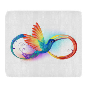 Tabla De Cortar Colibrí arcoiris con símbolo Infinity