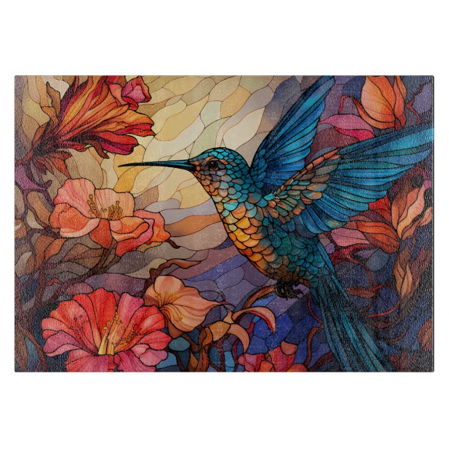 Tabla De Cortar Colibrí de Vidrio Pintado (Anverso)