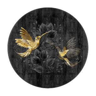 Tabla De Cortar Colibrí negro y dorado