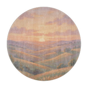 Tabla De Cortar Colinas onduladas de puesta de sol dorada Paisaje