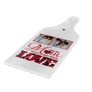 Tabla De Cortar Collage de fotos Corazón Rojo Floral Día de la Mad