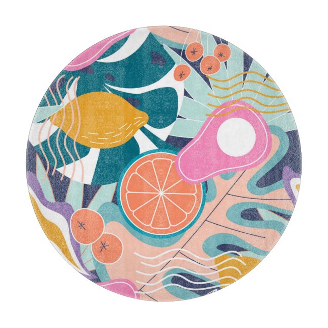 Tabla De Cortar Collage exótico y moderno de la jungla. (Anverso)