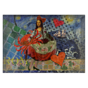 Tabla De Cortar Collage Noche Estrellada de Mona Lisa: Surrealista