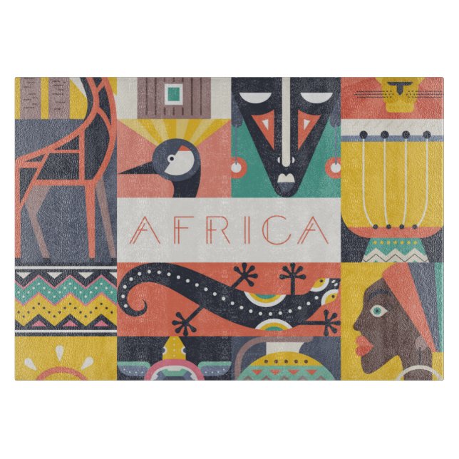 Tabla De Cortar Collage simbólico africano del arte (Anverso)