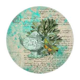 Tabla De Cortar Collage vintage de tetera y efemera