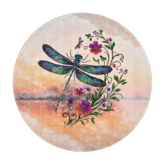 Tabla De Cortar Colorful Nature Vibrant Dragonfly Floral Art