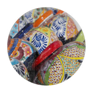 Tabla De Cortar Colorida cerámica tradicional mexicana pintada a 