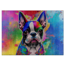 Tabla De Cortar Colorida pintura de Boston Terrier