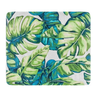 Tabla De Cortar Coloridas hojas tropicales de Banana y Monstera