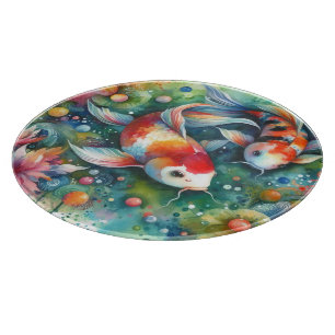 Tabla De Cortar Colorido Koi Fish Whimsical Watercolor Naranja Ver