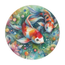 Tabla De Cortar Colorido Koi Fish Whimsical Watercolor Naranja Ver
