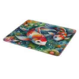 Tabla De Cortar Colorido Koi Fish Whimsical Watercolor Naranja Ver