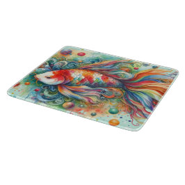 Tabla De Cortar Colorido Koi Fish Whimsical Watercolor Naranja Ver