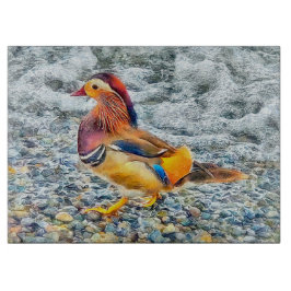 Tabla De Cortar Colorido pato mandarín en el lago