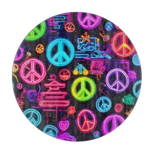 Tabla De Cortar Colorido patrón de paz neón