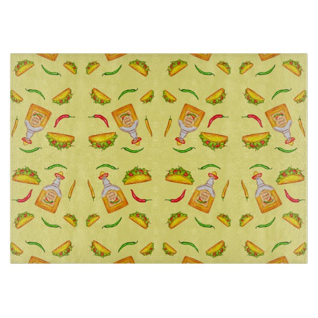 Tabla De Cortar Comida hispana mexicana tacos tequila (Anverso)