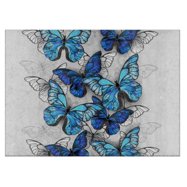 Tabla De Cortar Composición de mariposas blancas y azules (Anverso)