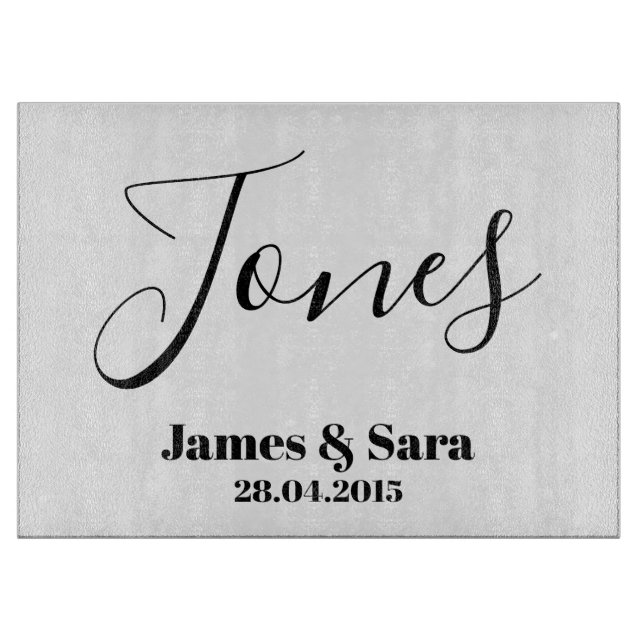 Tabla De Cortar Compromiso de vidrio, Día de la boda o Aniversario (Anverso)