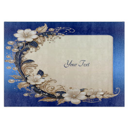 Tabla de cortar con adorno floral azul blanco