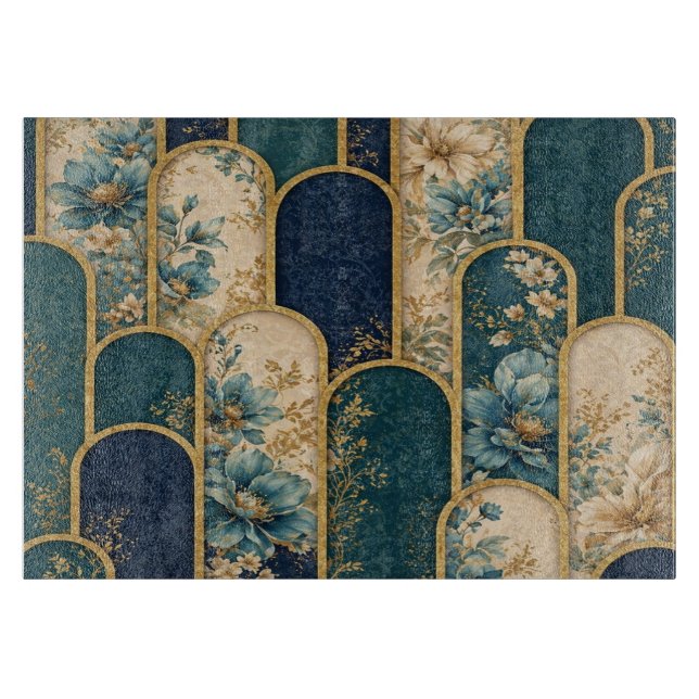 Tabla de cortar con estampado floral dorado – Coci (Anverso)