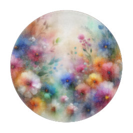 Tabla de cortar con flores acuarelas abstractas