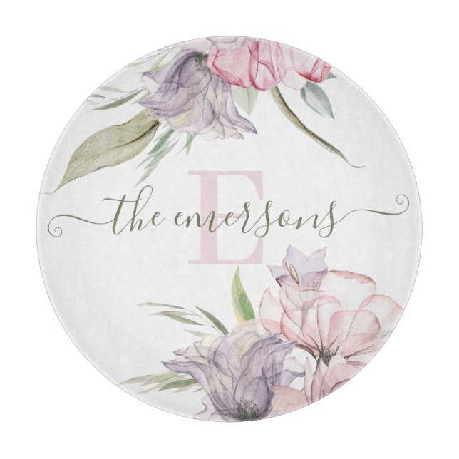 Tabla de cortar con flores monogramadas (Anverso)