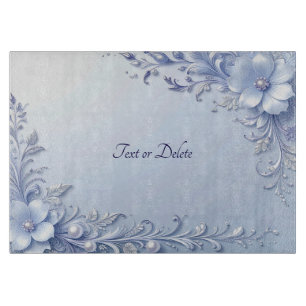 Tabla de cortar con flores ornamentadas azules y p
