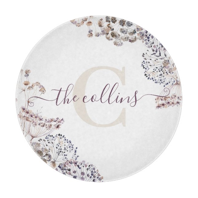 Tabla de cortar con flores secas monogramadas (Anverso)
