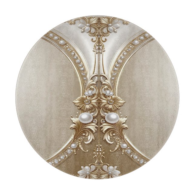 Tabla de cortar con marco dorado ornamentado con p (Anverso)
