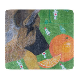 Tabla de cortar con perro y naranja
