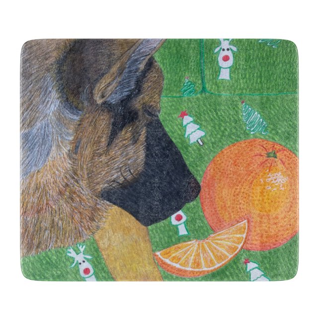 Tabla de cortar con perro y naranja (Anverso)